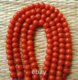Perle Corail Rouge Bijou Collier Napoléon Antique Red Coral Bead Necklace