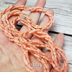Pink Angel Skin Coral Bead Necklace 34 Long 36 Grams Twisted Multi Strand Neckl