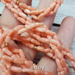Pink Angel Skin Coral Bead Necklace 34 Long 36 Grams Twisted Multi Strand Neckl