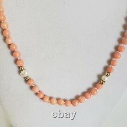 Pink Angel Skin Coral Necklace 14k Yellow Gold Clasp & Beads & Pearls 20in6709
