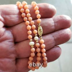 Pink Angel Skin Coral Necklace 14k Yellow Gold Clasp & Beads & Pearls 20in6709