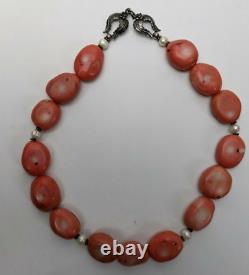 Pink BAMBOO CORAL Chunky Necklace Sterling Clasp Marked SC Southwest