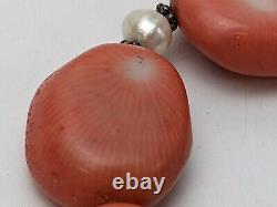 Pink BAMBOO CORAL Chunky Necklace Sterling Clasp Marked SC Southwest