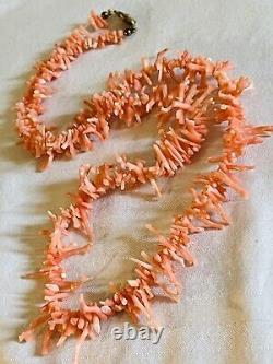 Pink Coral Necklace Genuine Natural VtG Branch Beaded Collar Long Beads Real