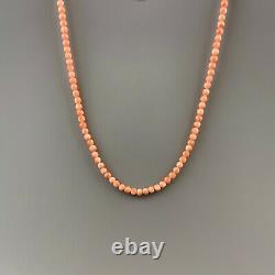 Pink Peach Angel Skin Coral Round Bead Necklace 14K Yellow Gold Filigree Clasp