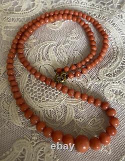 Pretty Antique Genuine Red Coral Graduated Bead Necklace, c 1900
