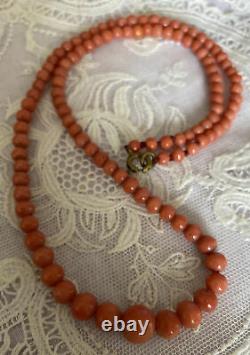 Pretty Antique Genuine Red Coral Graduated Bead Necklace, c 1900