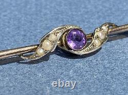 Pretty Edwardian Arts & Crafts 9ct ROSE GOLD Amethyst Tiny Seed Pearl Pin BROOCH