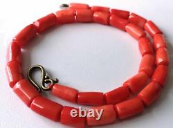 Pretty Salmon Colour Coral Necklace, Cylinder Shape Beads