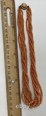 Quality Vintage Angel Skin Coral Multi-Strand Graduated Coral Bead Necklace