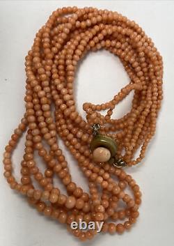 Quality Vintage Angel Skin Coral Multi-Strand Graduated Coral Bead Necklace