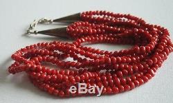 Qvc Mg Southwestern Natural Coral Bead 5 Strand Sterling Silver Necklace
