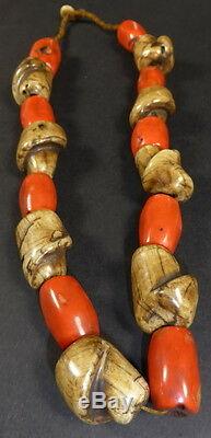 RARE Old SPIRAL TRIDACNA & CORAL Spiritual Bead necklace from Mustang in Nepal
