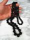 Rare Vintage Hawaiian Black Coral Round Graduated Bead Endless Necklace 34 101g