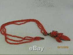 RARE Vintage Signed Miriam Haskell real Red Coral Beads Choker Necklace