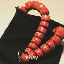 RARE vintage Sterling Silver Large Coral Beaded 16 Necklace