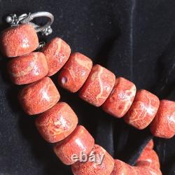 RARE vintage Sterling Silver Large Coral Beaded 16 Necklace