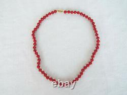 RED CORAL BEADED CHOKER NECKLACE With 14K YELLOW GOLD CLASP