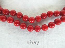 RED CORAL BEADED CHOKER NECKLACE With 14K YELLOW GOLD CLASP