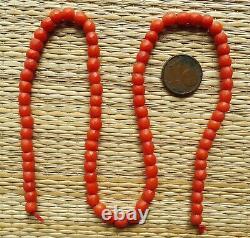 Rang Perle Corail Rouge Ancien Collier Napoléon Antique Red Coral Bead Necklace