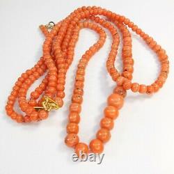 Rare Antique 9ct Gold Coral Bead Necklace Double String Round Salmon Coral Beads