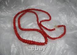 Rare Antique Mediterranean Red Coral Beads Necklace Strand Rondelle 70 Grams