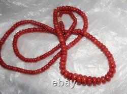 Rare Antique Mediterranean Red Coral Beads Necklace Strand Rondelle 70 Grams