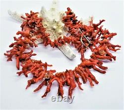 Rare Mediterranean Sea Sardinia Blood Red Coral Brunches 14k Gold Necklace