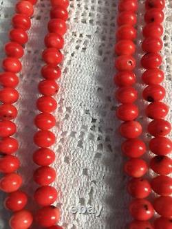 Rare Necklace Red Mediterranean Coral Bead Single Strand Heavy Necklace 28 73g
