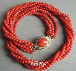 Rare OXBLOOD Natural Undyed Red Coral Bead Necklace 18k Gold Clasp