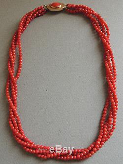 Rare OXBLOOD Natural Undyed Red Coral Bead Necklace 18k Gold Clasp