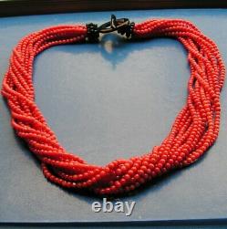 Rare Red Dark Sardinia Italy Coral Necklace Large Round Beads 19th C. Ball 3mm