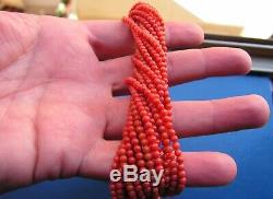 Rare Red Dark Sardinia Italy Coral Necklace Large Round Beads 19th C. Ball 3mm