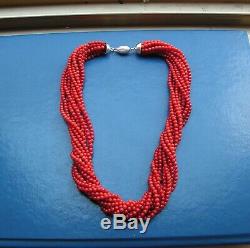 Rare Red Dark Sardinia Italy Coral Necklace Large Round Beads 19th C. Ball 4mm