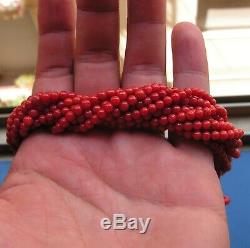 Rare Red Dark Sardinia Italy Coral Necklace Large Round Beads 19th C. Ball 4mm