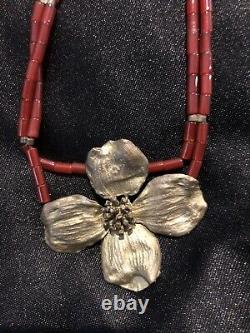 Rare Vinatge Michael Michaud Dogwood Necklace Coral Bead