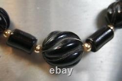 Rare Vintage Hawaiian Carved Black Coral Bead Necklace