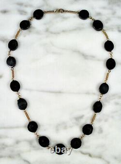 Rare Vintage Maui Hawaiian Black Coral Slice Gold Filled Necklace 12k Gf 18