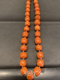 Rare antique 84 gram 12-13mm natural coral beads Complete In 14k Rose Gold