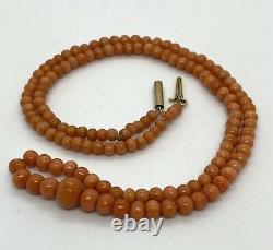 Real Salmon Coral Bead 10k Gold 18.8 Long Neclace