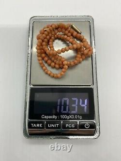 Real Salmon Coral Bead 10k Gold 18.8 Long Neclace