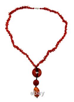 Red Coral Artisan Necklace Sterling Silver Clasp
