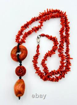 Red Coral Artisan Necklace Sterling Silver Clasp