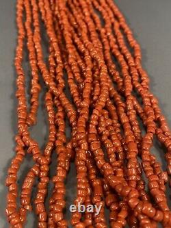 Red Coral Bead Multi strand Necklace ca. 20th century Ex. Giraud V. Foster Coll