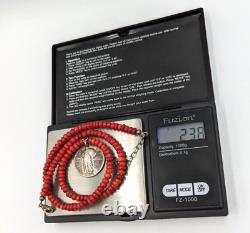 Red Coral Bead Necklace 900 Silver 1930 Liberty Quarter Coin Pendant 925 Clasp