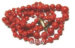Red Coral Graduated Bead Knotted Necklace 15.2 grams