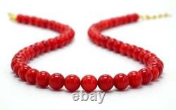 Red Coral Necklace, AAA red coral Round Bead Necklace, 18K Yellow Gold Over 18