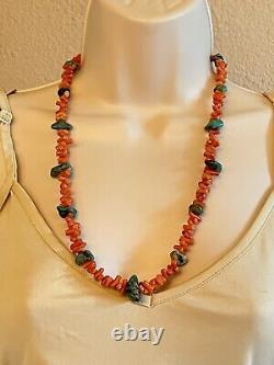 Red Coral Necklace Genuine Natural VtG Branch Turquoise Beaded Collar Strand