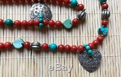 Red Coral Sea Jewelry Design Gem Beads Necklace Turquoise Kim Yubeta Silver