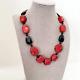 Red Coral And Black Onyx Chunky Statement Necklace 925 Clasp 21